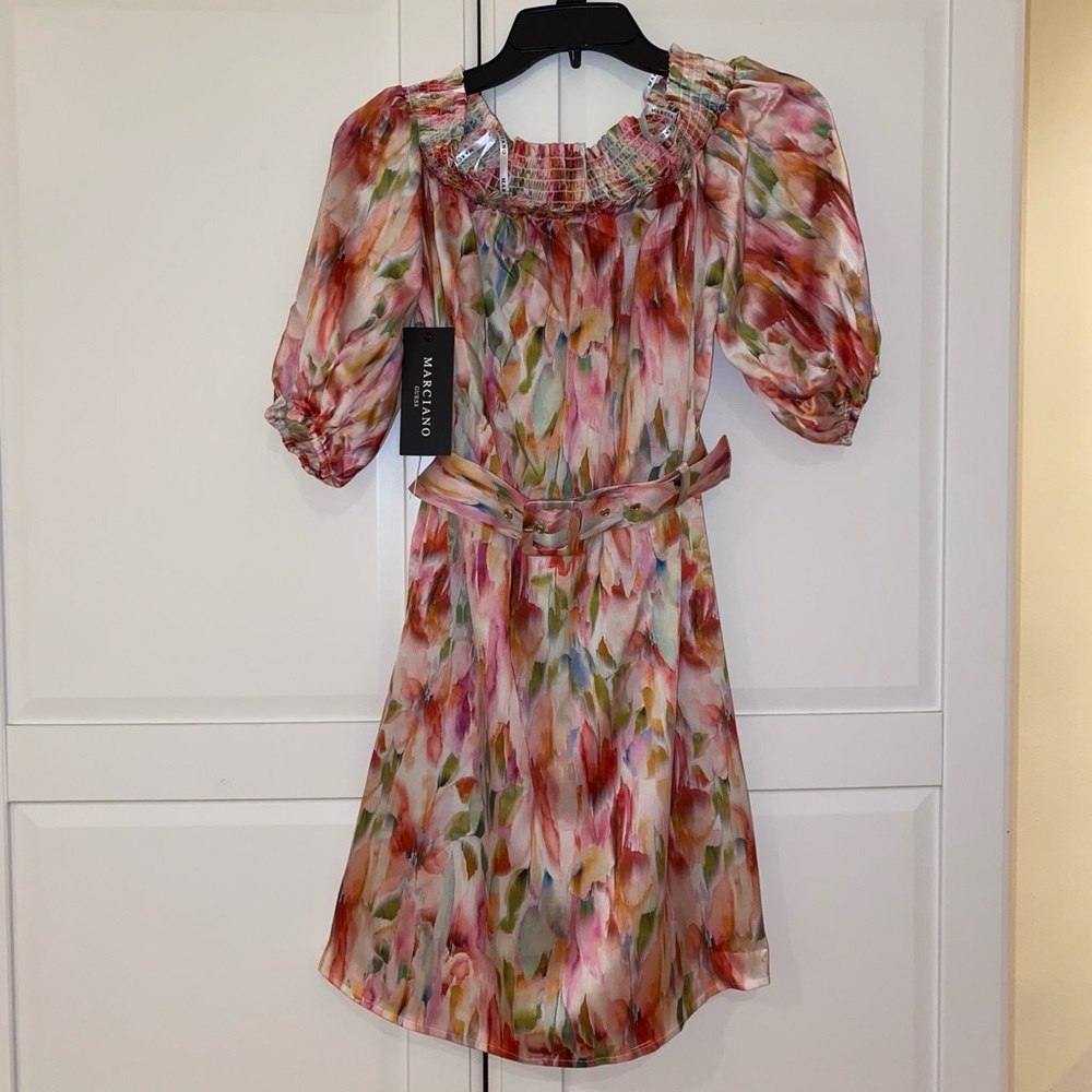 Guess By Marciano Floral Off the Shoulder Dress, Size S, Pink Multicolor - Picture 1 of 6
